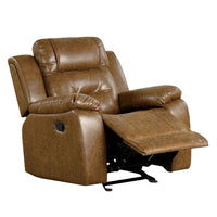 Kius Manual Recliner Chair, Brown Faux Leather, Pillow Top Arms - BM339214