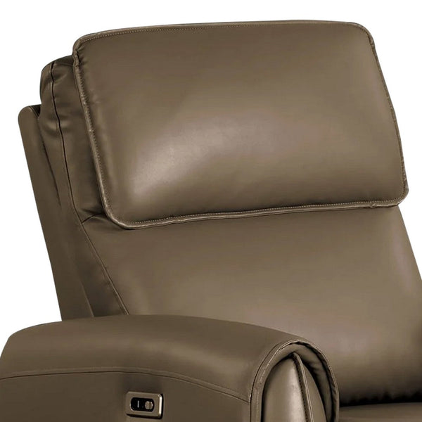 Sily Power Recliner Chair, Light Brown Faux Leather, Contoured Arms - BM339215