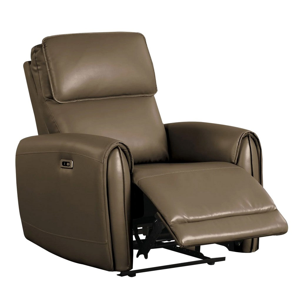 Sily Power Recliner Chair, Light Brown Faux Leather, Contoured Arms - BM339215