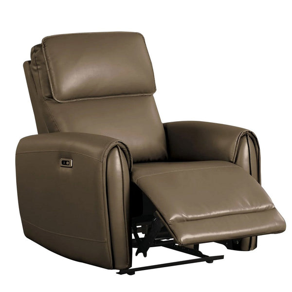 Sily Power Recliner Chair, Light Brown Faux Leather, Contoured Arms - BM339215