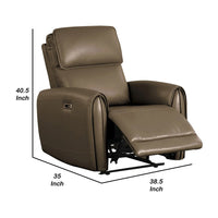 Sily Power Recliner Chair, Light Brown Faux Leather, Contoured Arms - BM339215