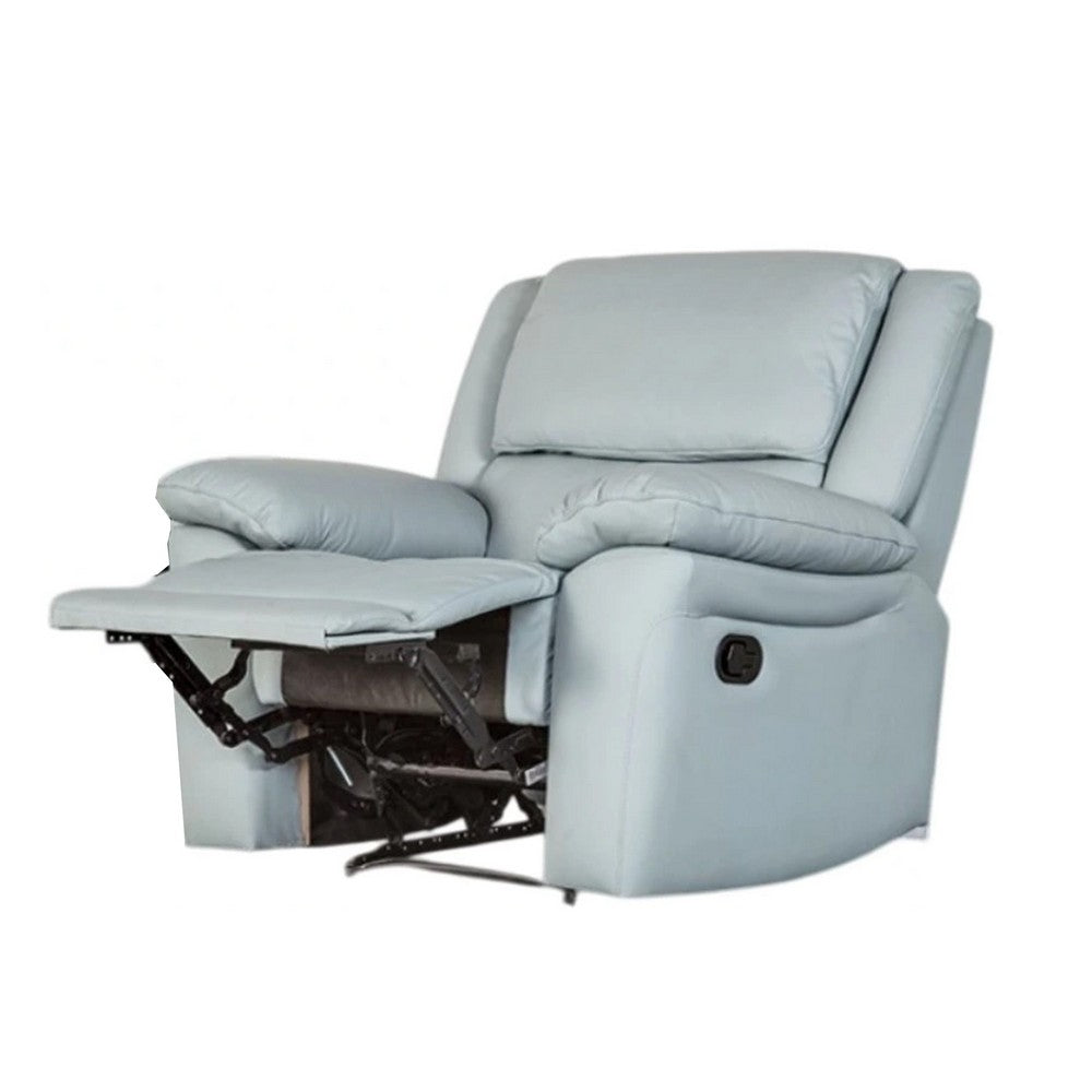 Larus Manual Recliner Chair, Powder Blue Leather Match, Pillow Arms - BM339225