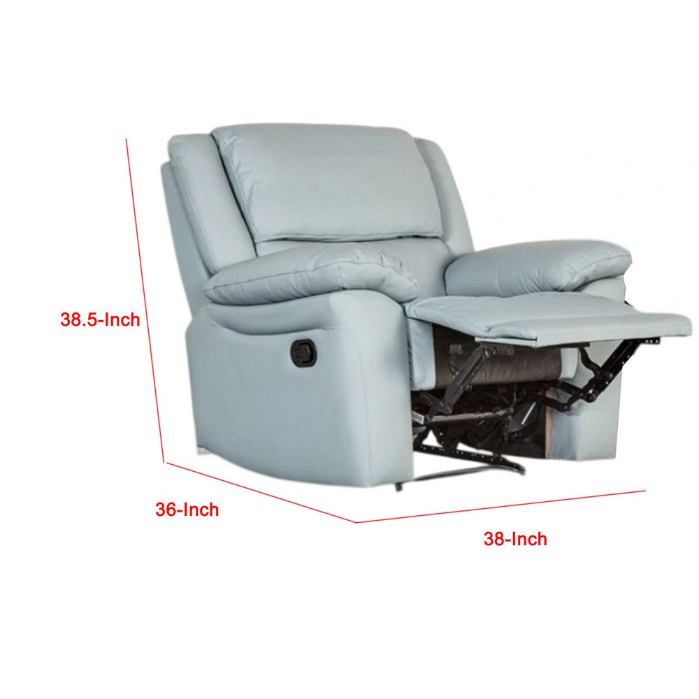 Larus Manual Recliner Chair, Powder Blue Leather Match, Pillow Arms - BM339225