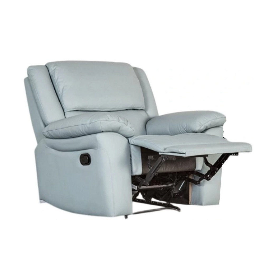 Larus Manual Recliner Chair, Powder Blue Leather Match, Pillow Arms - BM339225