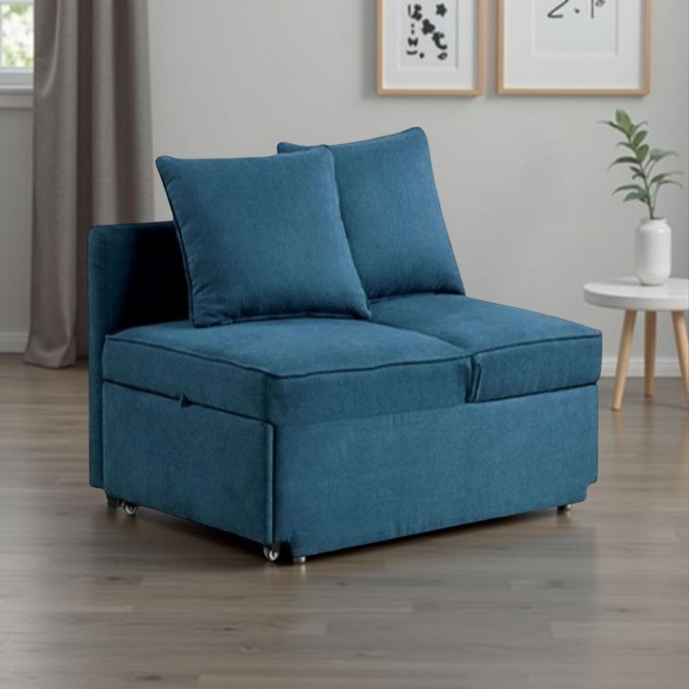 Bernie Modular Convertible Chair Futon, Teal Blue Fabric, Seat w Storage, 2 Pillows - BM339231