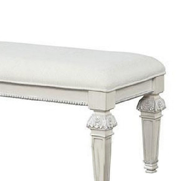 Miamy Bench, Cream White Wood Frame, Textured Fabric, 55 Inch - BM339233
