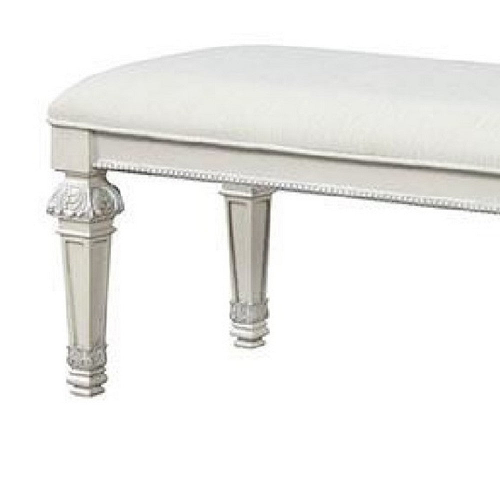 Miamy Bench, Cream White Wood Frame, Textured Fabric, 55 Inch - BM339233