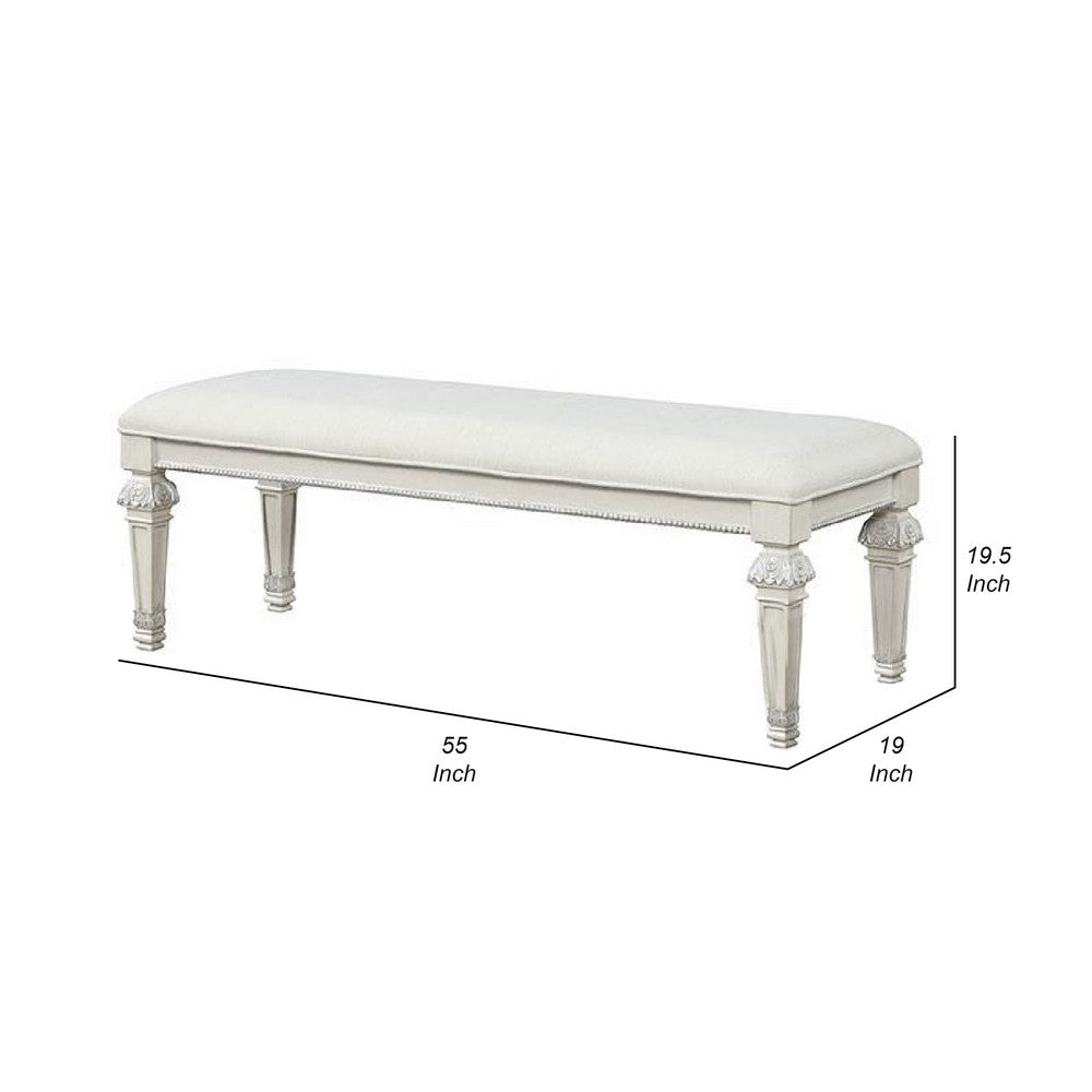 Miamy Bench, Cream White Wood Frame, Textured Fabric, 55 Inch - BM339233