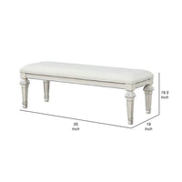 Miamy Bench, Cream White Wood Frame, Textured Fabric, 55 Inch - BM339233
