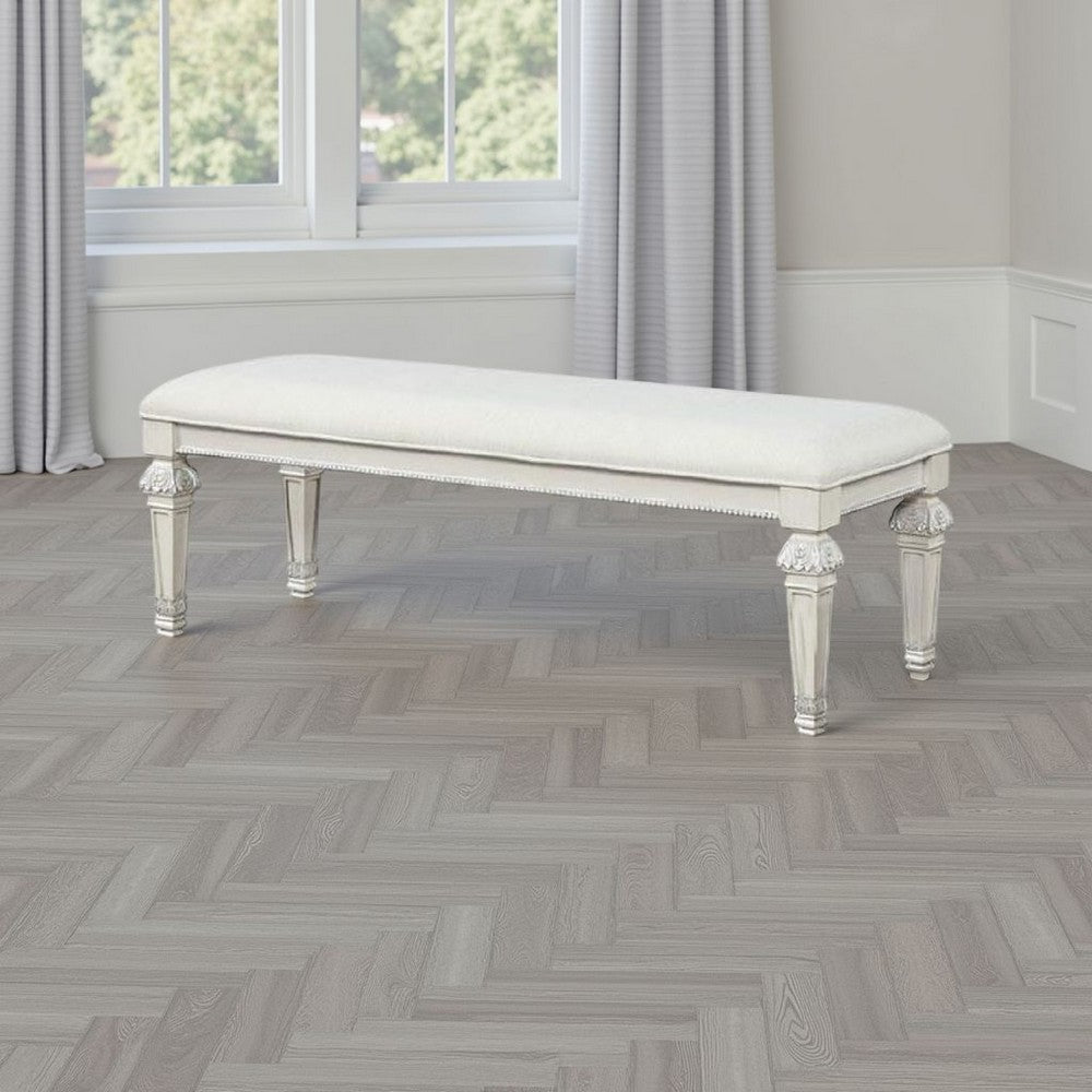 Miamy Bench, Cream White Wood Frame, Textured Fabric, 55 Inch - BM339233