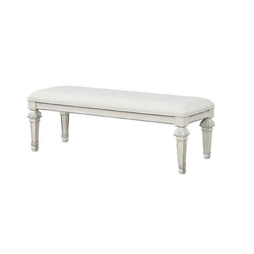 Miamy Bench, Cream White Wood Frame, Textured Fabric, 55 Inch - BM339233