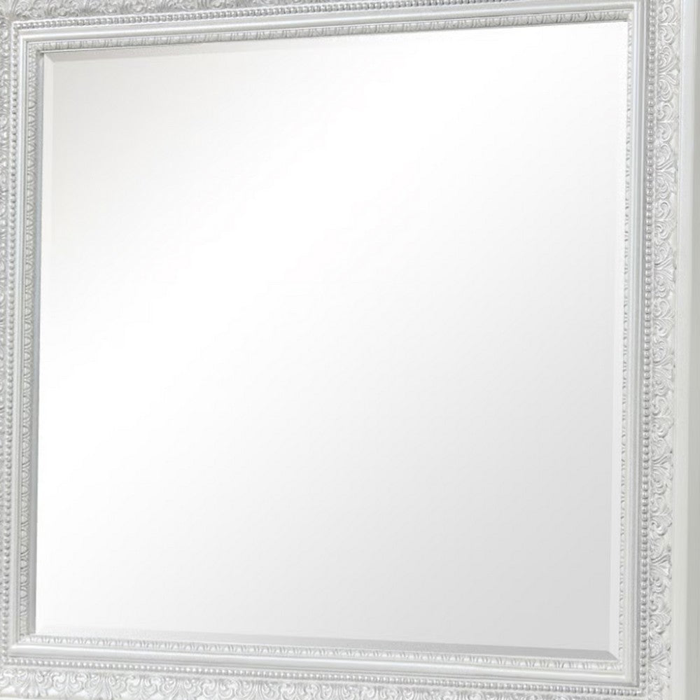 Miamy Dresser Mirror, 44 Inch Cream White Wood Frame, Bevelled Edge - BM339234
