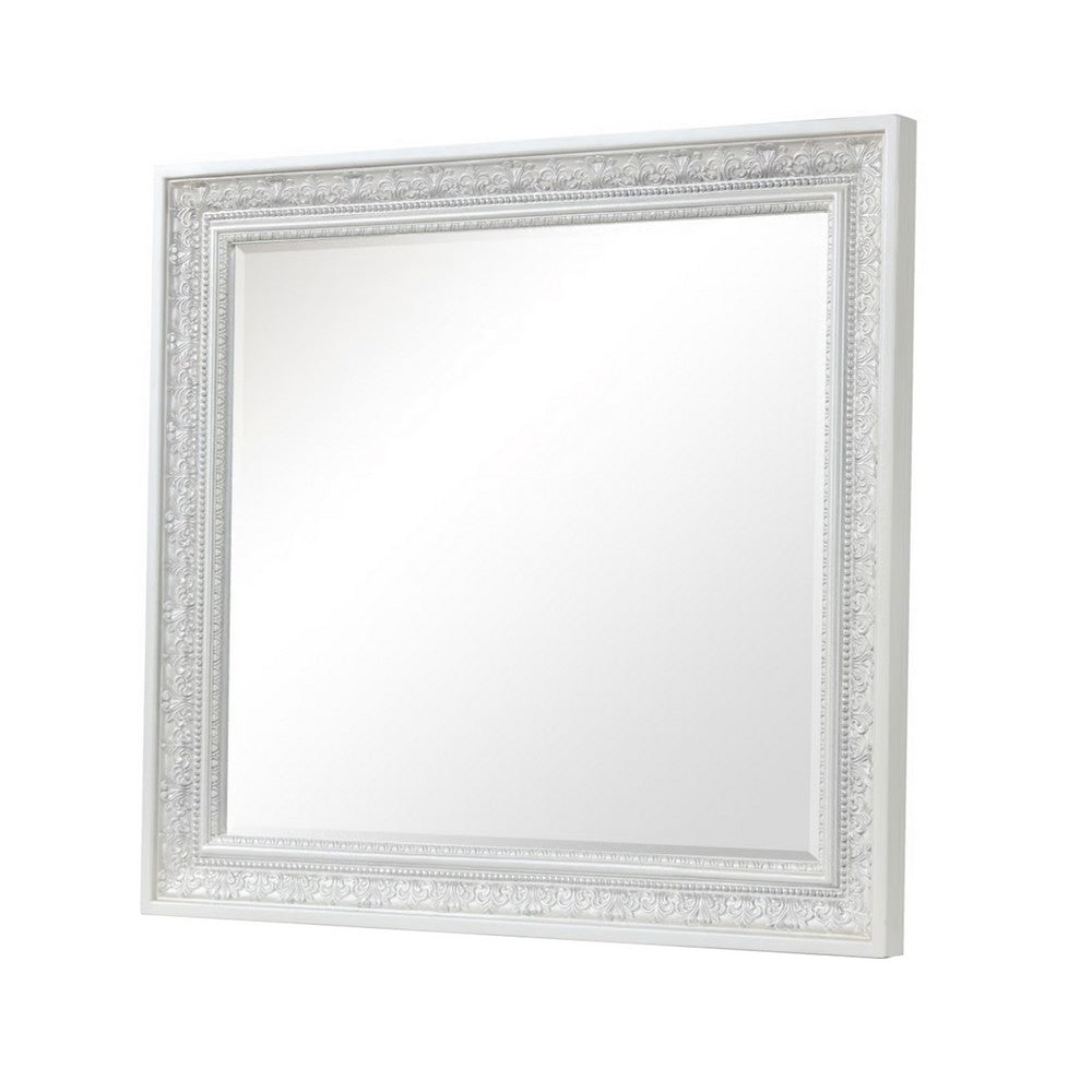 Miamy Dresser Mirror, 44 Inch Cream White Wood Frame, Bevelled Edge - BM339234