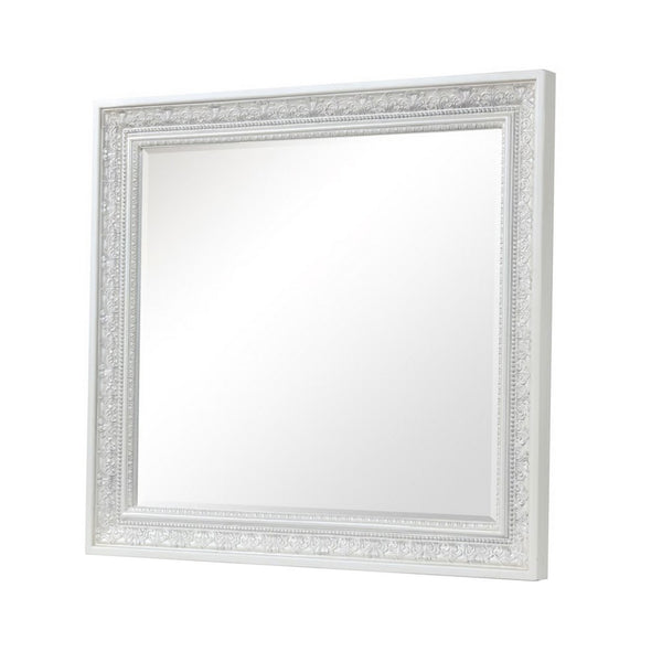 Miamy Dresser Mirror, 44 Inch Cream White Wood Frame, Bevelled Edge - BM339234
