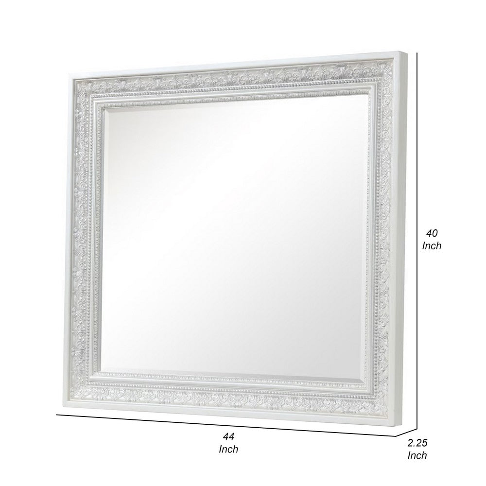 Miamy Dresser Mirror, 44 Inch Cream White Wood Frame, Bevelled Edge - BM339234