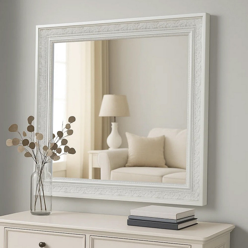 Miamy Dresser Mirror, 44 Inch Cream White Wood Frame, Bevelled Edge - BM339234