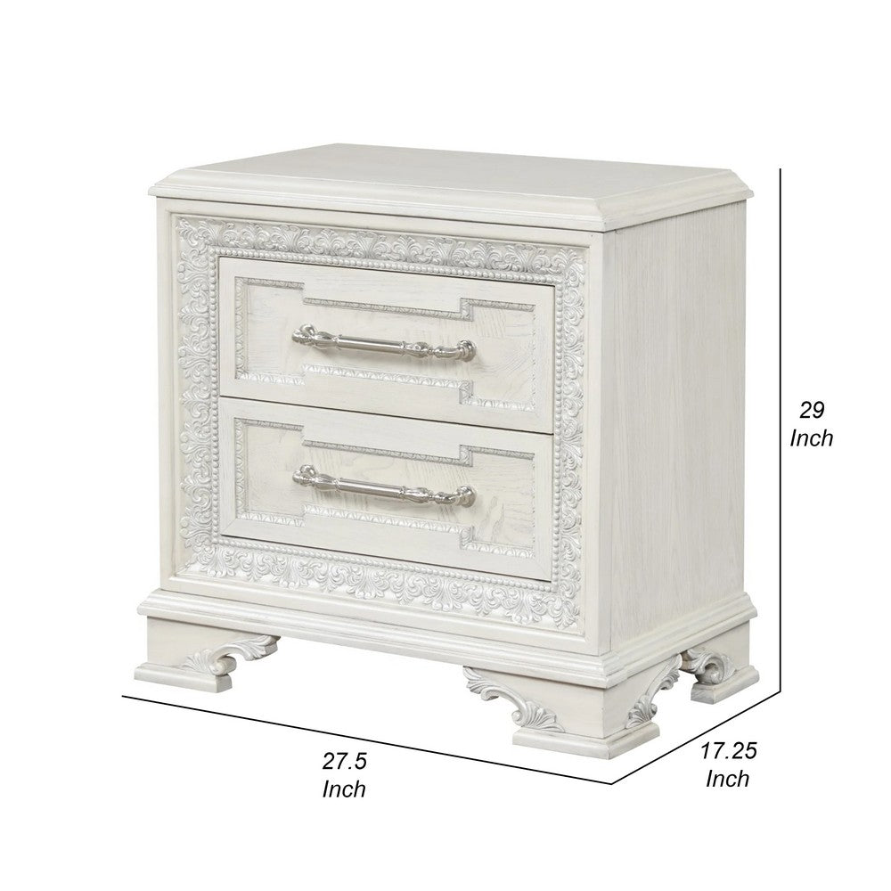 Miamy Nightstand, USB, 2 Drawers, Cream White Wood, 29 Inch - BM339235