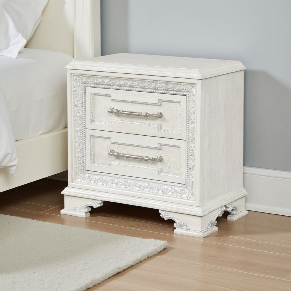 Miamy Nightstand, USB, 2 Drawers, Cream White Wood, 29 Inch - BM339235