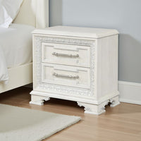 Miamy Nightstand, USB, 2 Drawers, Cream White Wood, 29 Inch - BM339235
