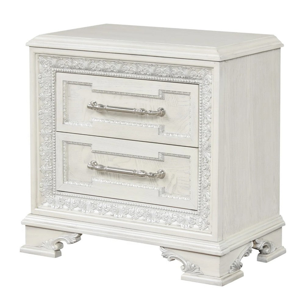 Miamy Nightstand, USB, 2 Drawers, Cream White Wood, 29 Inch - BM339235