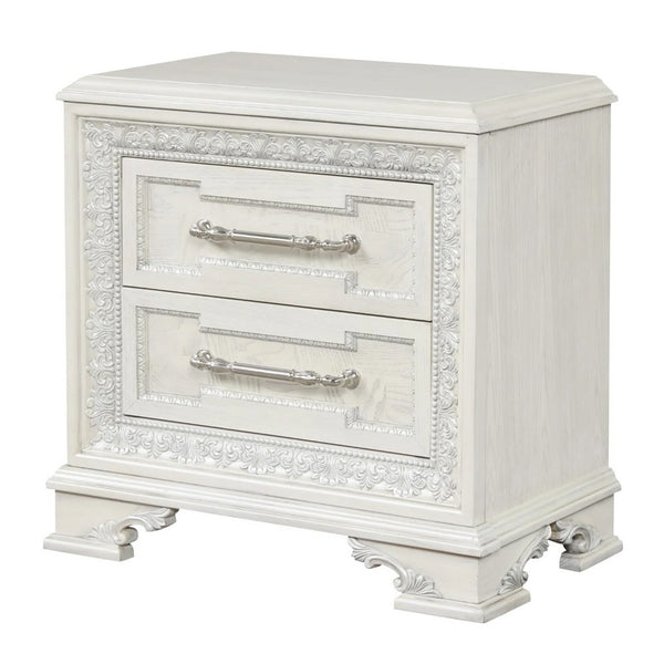 Miamy Nightstand, USB, 2 Drawers, Cream White Wood, 29 Inch - BM339235