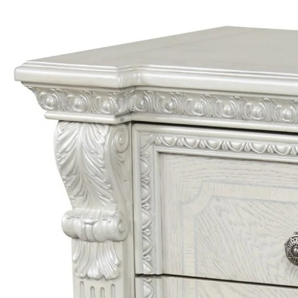 Naddy Nightstand, 2 Drawers, USB, Wire Brushed White Wood, 30 Inch - BM339237