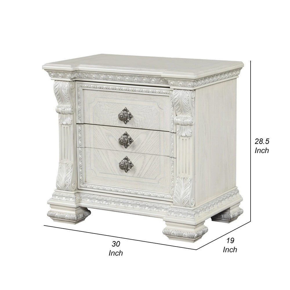 Naddy Nightstand, 2 Drawers, USB, Wire Brushed White Wood, 30 Inch - BM339237