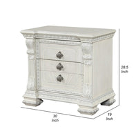 Naddy Nightstand, 2 Drawers, USB, Wire Brushed White Wood, 30 Inch - BM339237