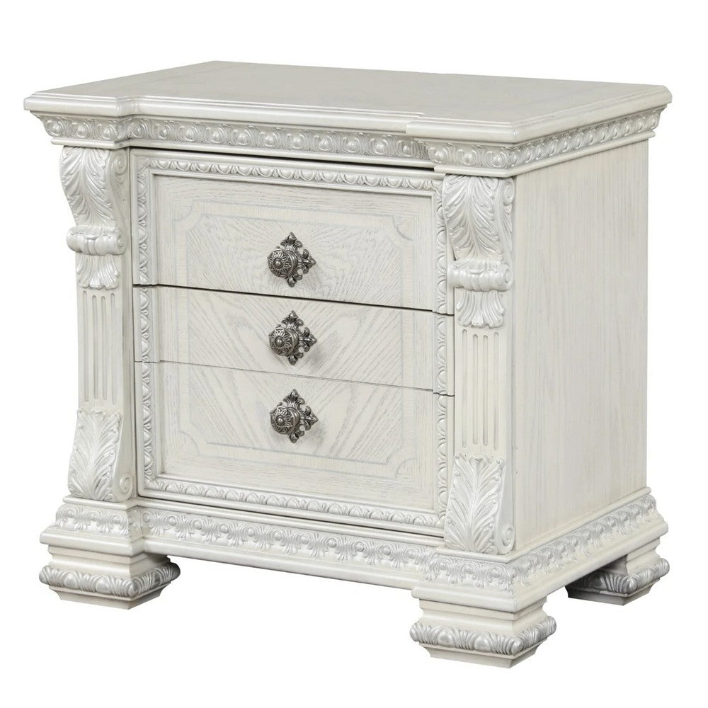 Naddy Nightstand, 2 Drawers, USB, Wire Brushed White Wood, 30 Inch - BM339237
