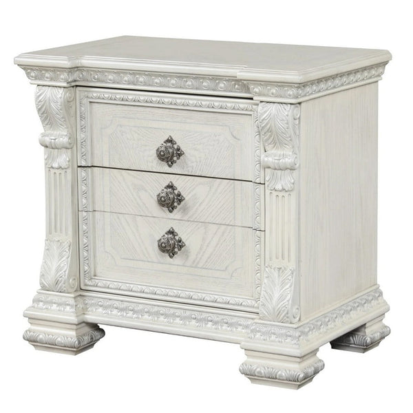 Naddy Nightstand, 2 Drawers, USB, Wire Brushed White Wood, 30 Inch - BM339237