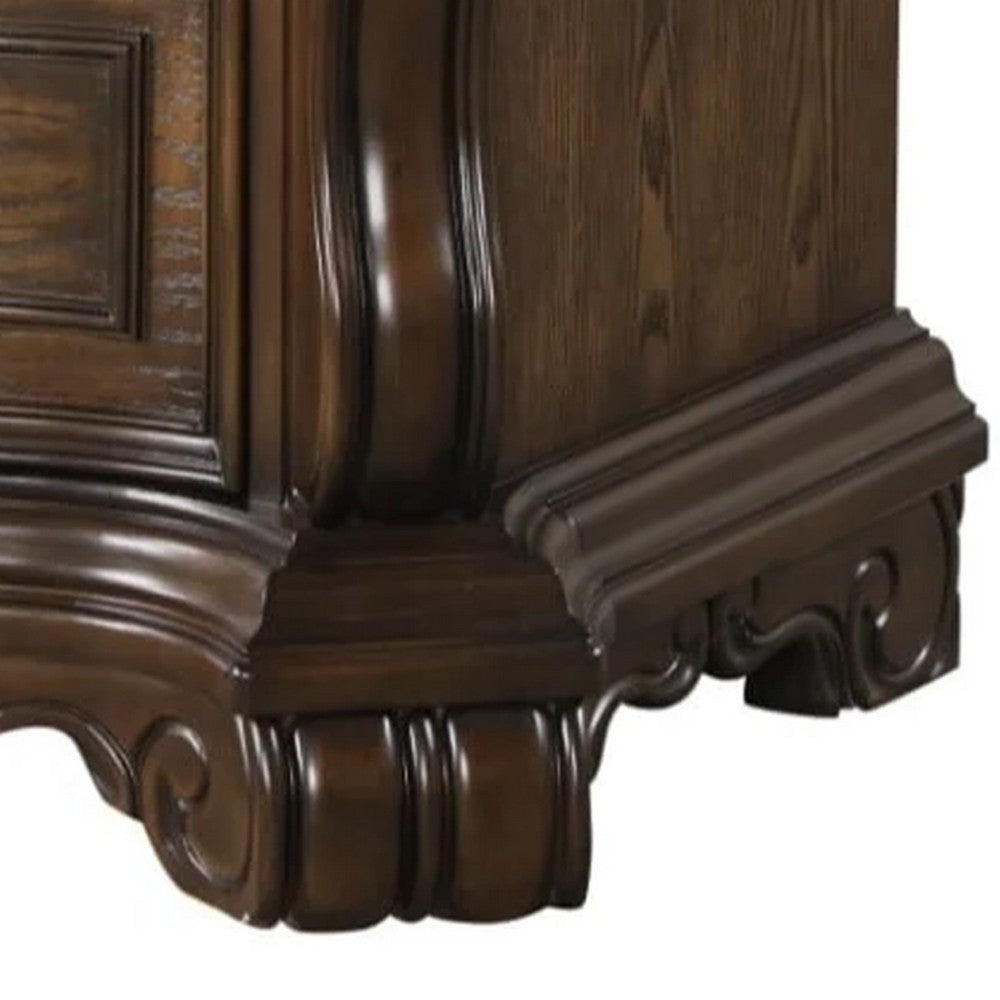 Leova Nightstand, 2 Drawers, USB A-C, 31 Inch Dark Brown Wood - BM339241