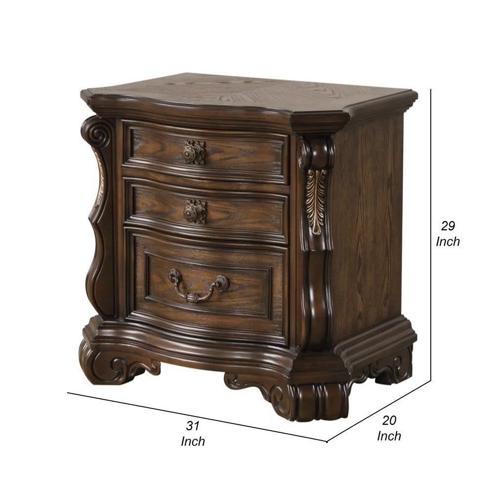 Leova Nightstand, 2 Drawers, USB A-C, 31 Inch Dark Brown Wood - BM339241