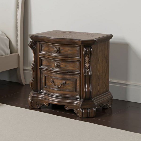 Leova Nightstand, 2 Drawers, USB A-C, 31 Inch Dark Brown Wood - BM339241