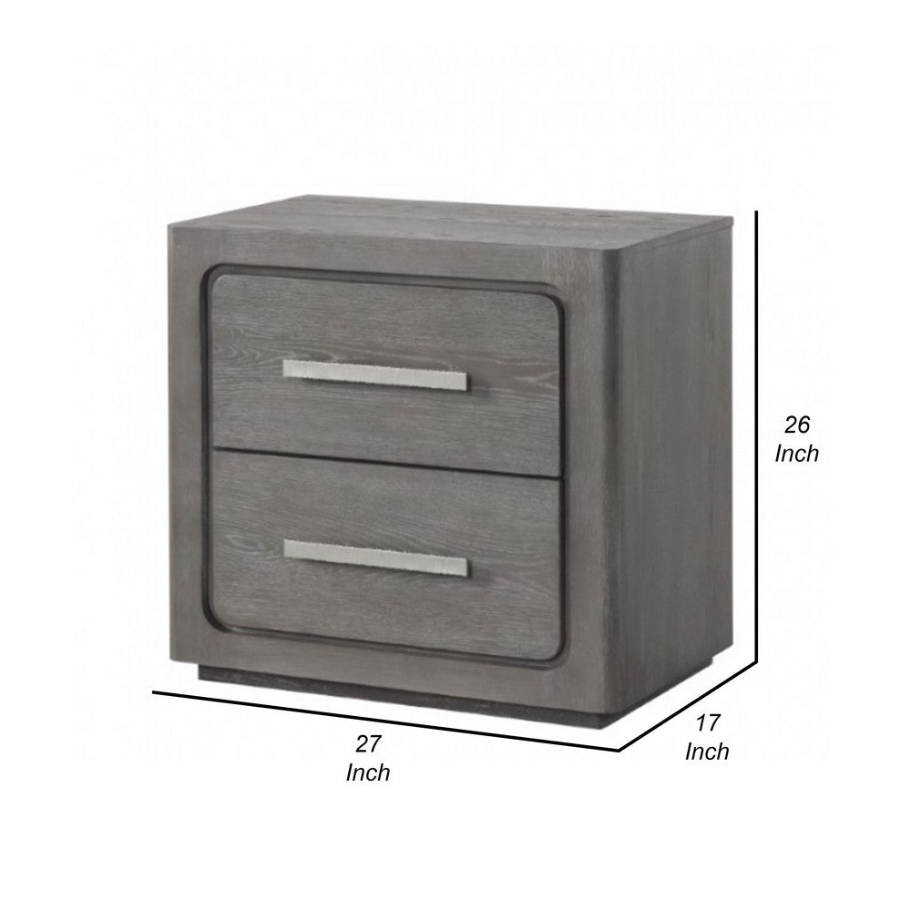 Thorne Nightstand, 2 Drawers with Top Felt Lining, Warm Gray, 27 Inch - BM339245