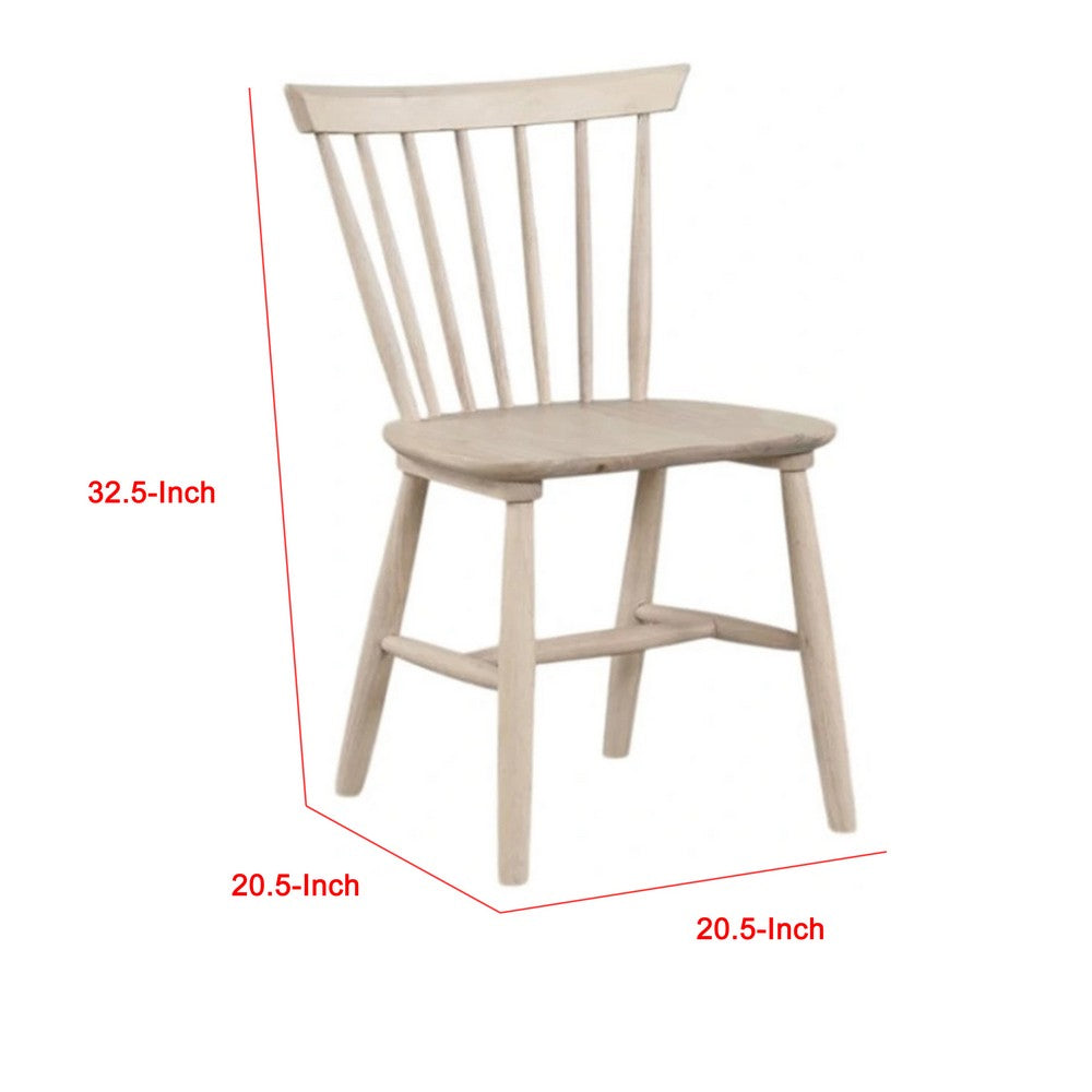 Baylee Side Dining Chair Set of 2, Spindle Back, Tapered Legs, White Oak Wood - BM339247