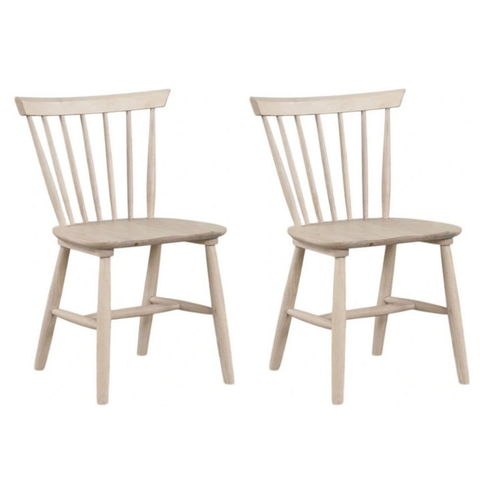 Baylee Side Dining Chair Set of 2, Spindle Back, Tapered Legs, White Oak Wood - BM339247