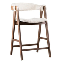 Ebik Counter Stool Chair Set of 2, Walnut Brown Wood, Beige Boucle - BM339252