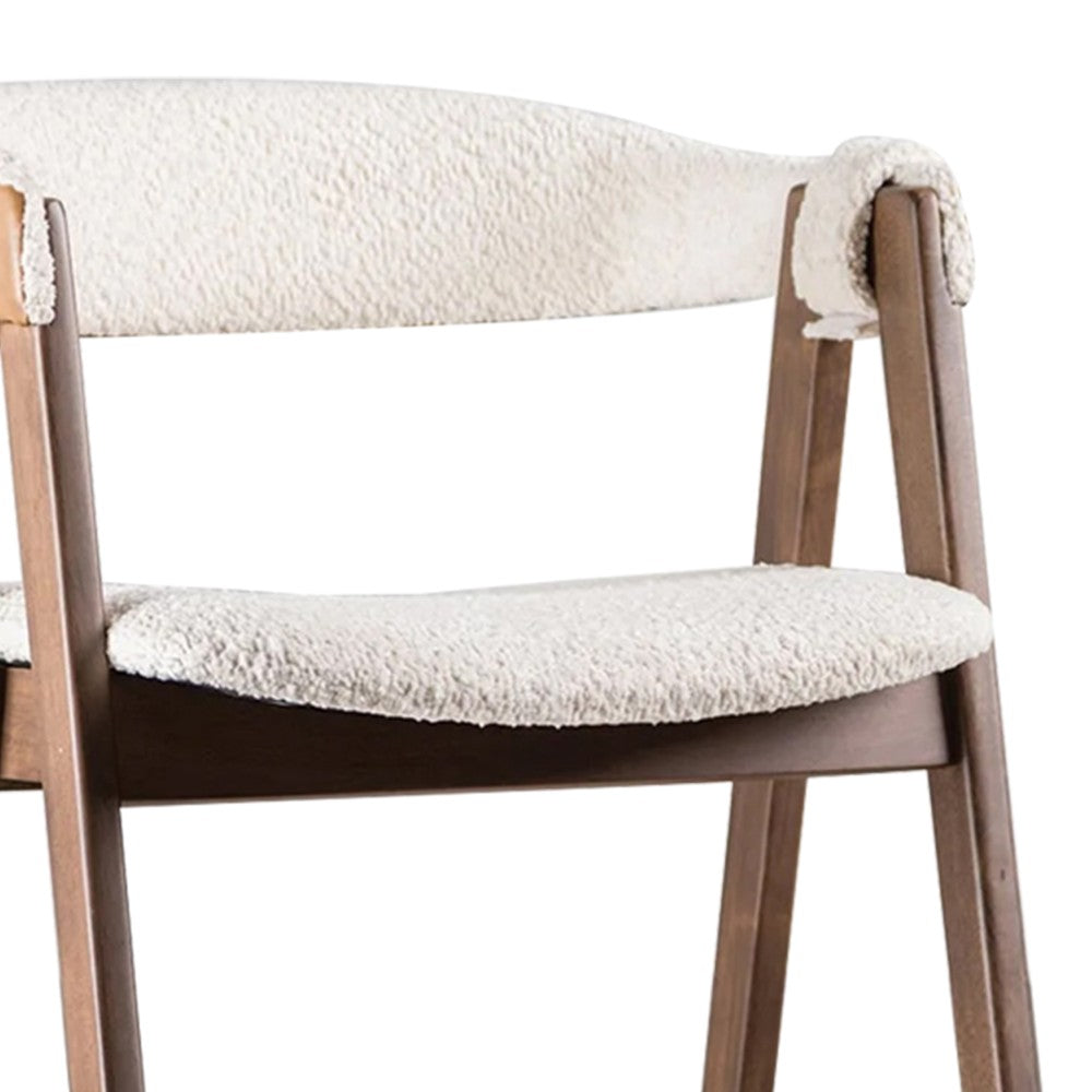 Ebik Counter Stool Chair Set of 2, Walnut Brown Wood, Beige Boucle - BM339252