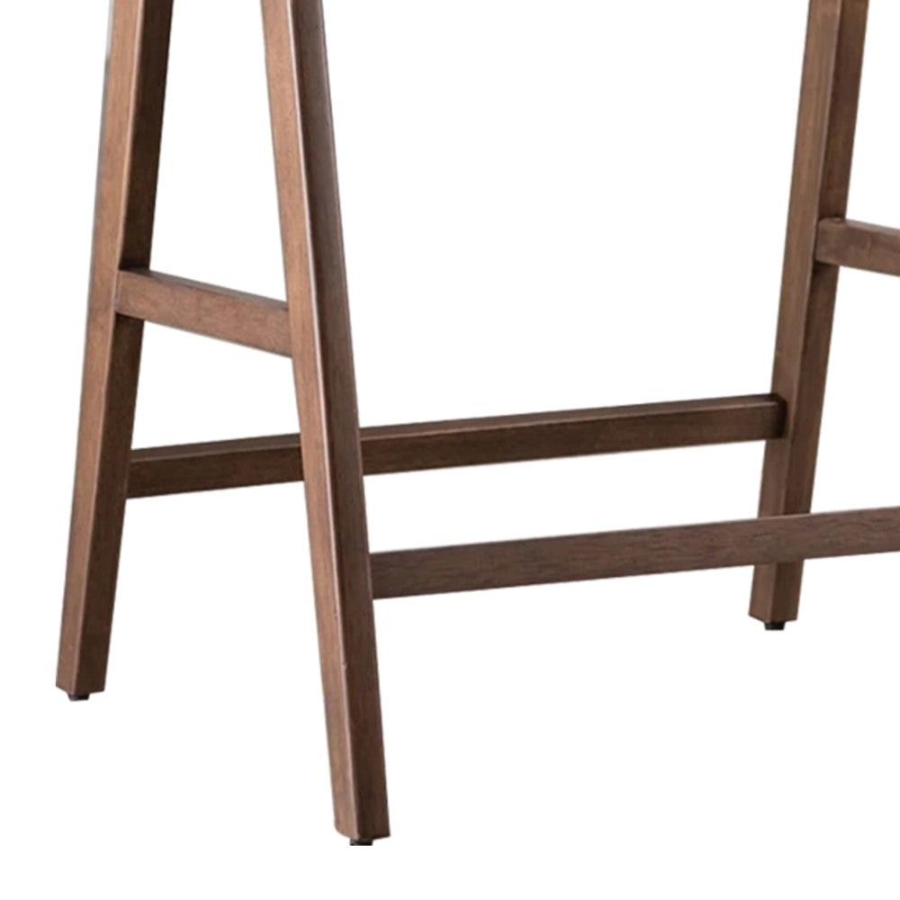 Ebik Counter Stool Chair Set of 2, Walnut Brown Wood, Beige Boucle - BM339252