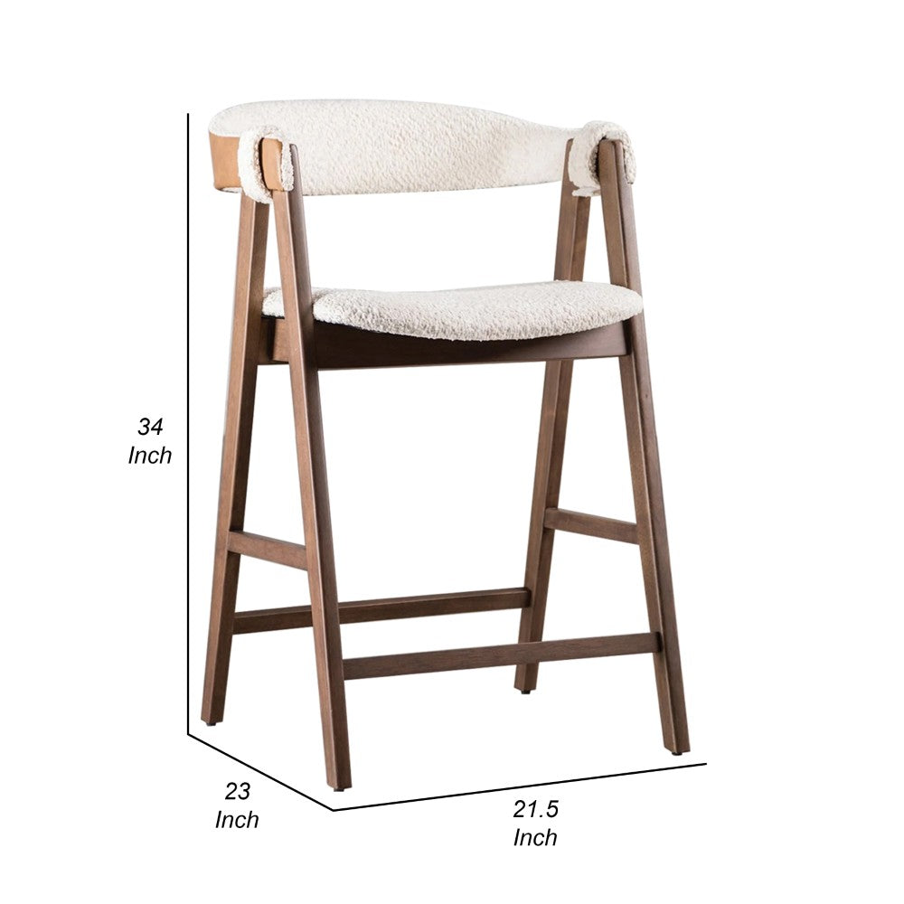 Ebik Counter Stool Chair Set of 2, Walnut Brown Wood, Beige Boucle - BM339252