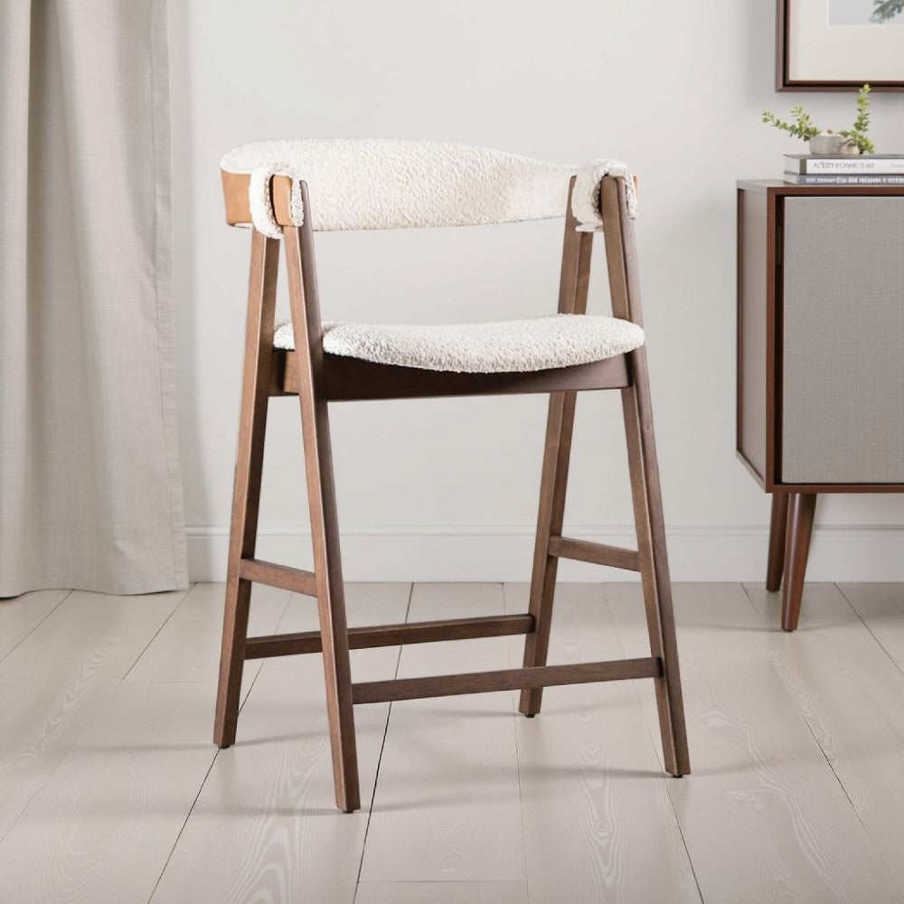 Ebik Counter Stool Chair Set of 2, Walnut Brown Wood, Beige Boucle - BM339252