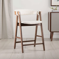 Ebik Counter Stool Chair Set of 2, Walnut Brown Wood, Beige Boucle - BM339252