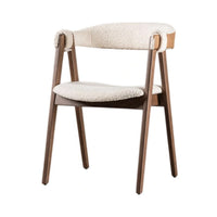 Ebik Side Dining Chair Set of 2, Curve Panel Back, Walnut Brown Wood, Beige Boucle - BM339253