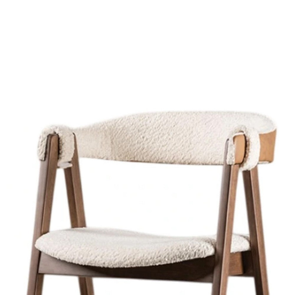 Ebik Side Dining Chair Set of 2, Curve Panel Back, Walnut Brown Wood, Beige Boucle - BM339253