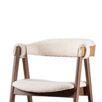 Ebik Side Dining Chair Set of 2, Curve Panel Back, Walnut Brown Wood, Beige Boucle - BM339253
