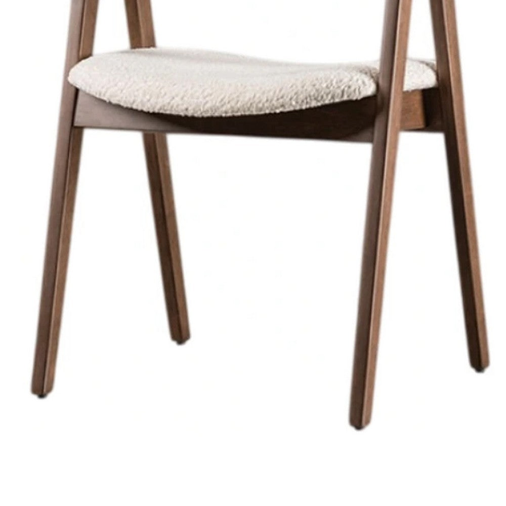 Ebik Side Dining Chair Set of 2, Curve Panel Back, Walnut Brown Wood, Beige Boucle - BM339253