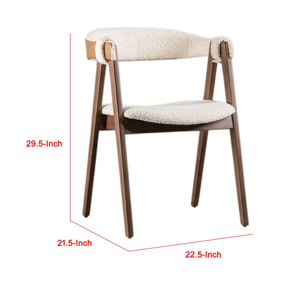 Ebik Side Dining Chair Set of 2, Curve Panel Back, Walnut Brown Wood, Beige Boucle - BM339253