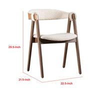 Ebik Side Dining Chair Set of 2, Curve Panel Back, Walnut Brown Wood, Beige Boucle - BM339253