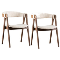 Ebik Side Dining Chair Set of 2, Curve Panel Back, Walnut Brown Wood, Beige Boucle - BM339253