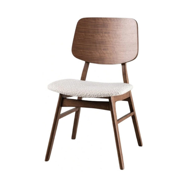 Narv Side Dining Chair Set of 2, Curved Panel Back, Walnut Brown Wood, Beige - BM339254